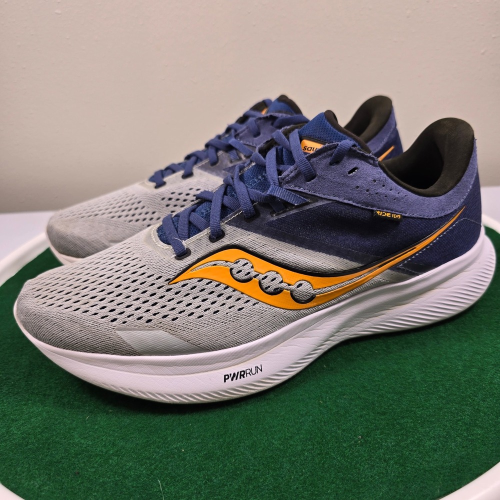 Saucony Ride 16 Running Shoes Mens 11W Fog Navy Orange S20831-91 Athletic